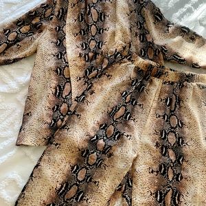 Snakeskin print shawl collar blouse and pant set